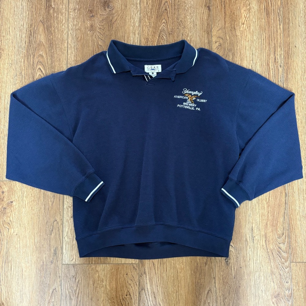 VTG Yuengling Brewery 90s Gear For Sports Sweatshirt Mens L Blue Polo Sweater